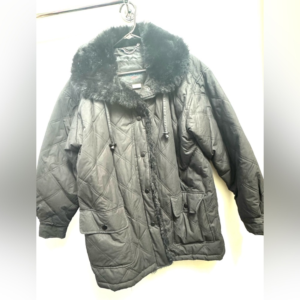 Morgan Miller Sport Women's Puffer Jacket Full Zip & Button Large Black Quilted